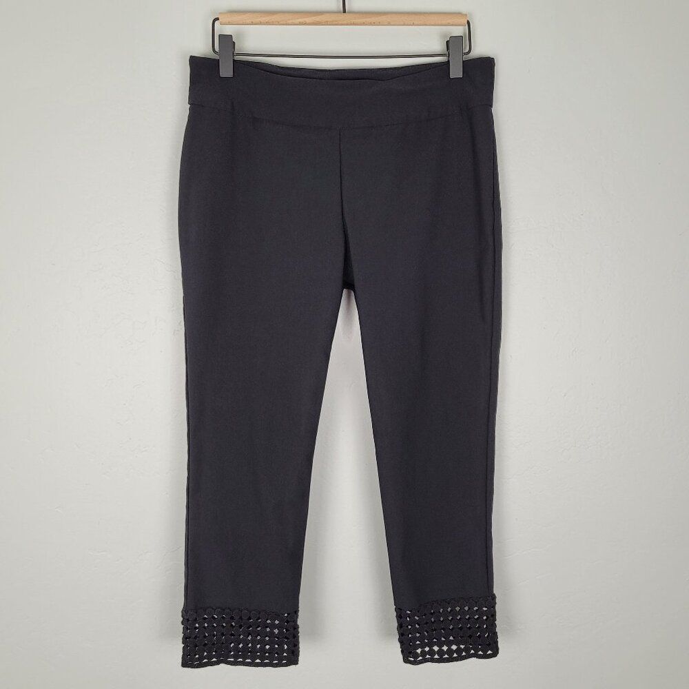 Soft Surroundings Crop Pull On Pants Crochet Trim Stretch Black Size PM Petite